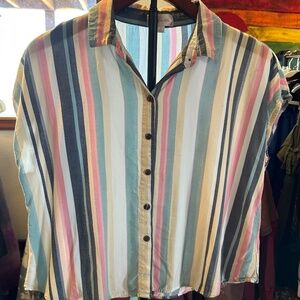 Bailey + Chloe Striped Button Front Cap Sleeve Top Size Large